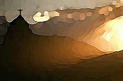 Watercolor of Corcovado at sunset - not by Mr. Becht.